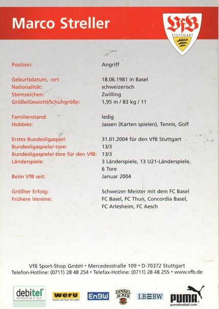 Autogramm Fussball | VfB Stuttgart | 2004 | Marco STRELLER