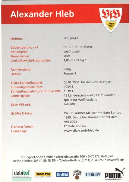 Autogramm Fussball | VfB Stuttgart | 2004 | Alexander HLEB