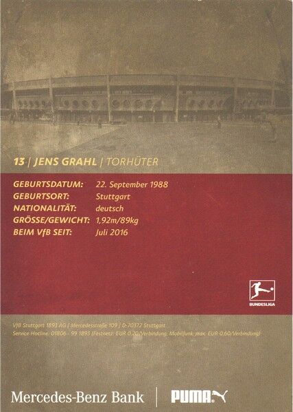 Autogramm Fussball | VfB Stuttgart | 2018 | Jens GRAHL
