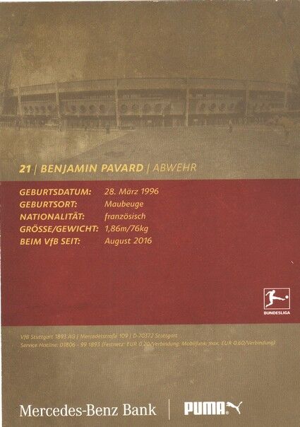 Autogramm Fussball | VfB Stuttgart | 2018 | Benjamin PAVARD