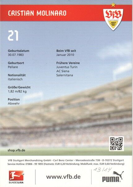Autogramm Fussball | VfB Stuttgart | 2013 | Cristian MOLINARO
