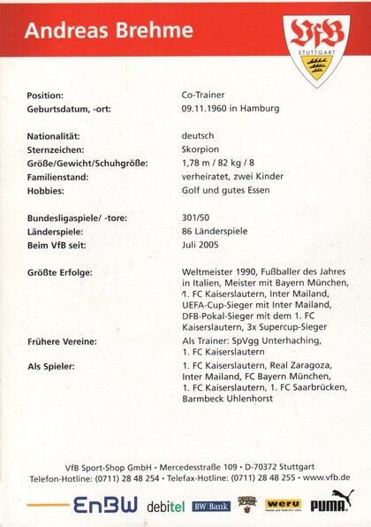 Autogramm Fussball | VfB Stuttgart | 2005 | Andreas BREHME (2)