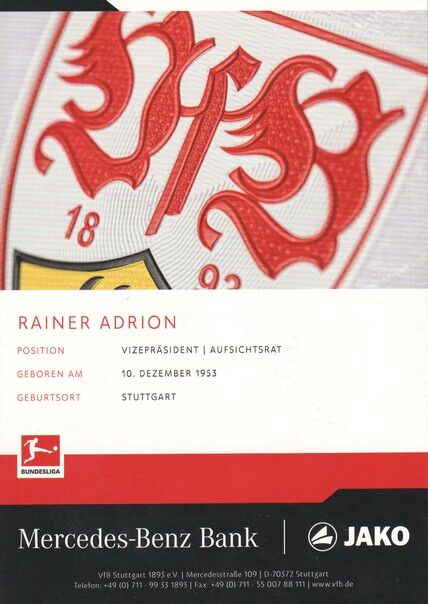 Autogramm Fussball | VfB Stuttgart | 2021 | Rainer ADRION