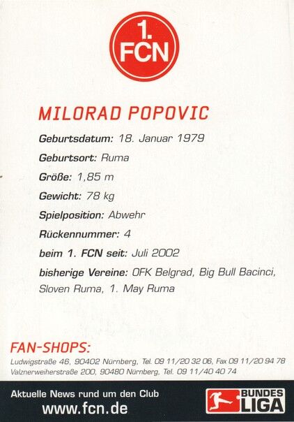Autogramm Fussball | 1. FC Nürnberg | 2002 | Milorad POPOVIC