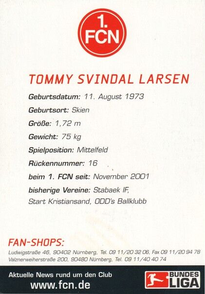 Autogramm Fussball | 1. FC Nürnberg | 2002 | Tommy SVINDAL LARSEN