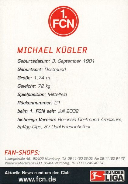 Autogramm Fussball | 1. FC Nürnberg | 2002 | Michael KÜGLER