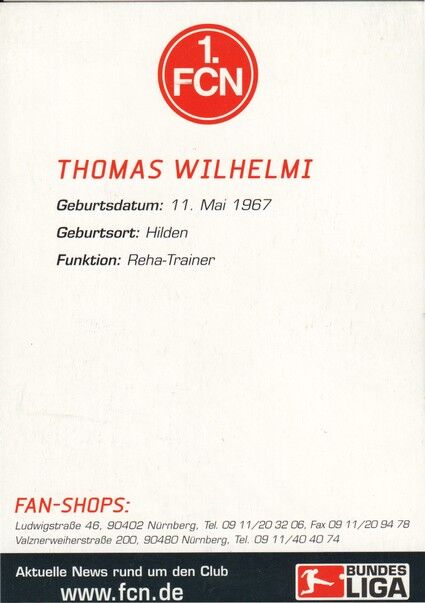 Autogramm Fussball | 1. FC Nürnberg | 2002 | Thomas WILHELMI