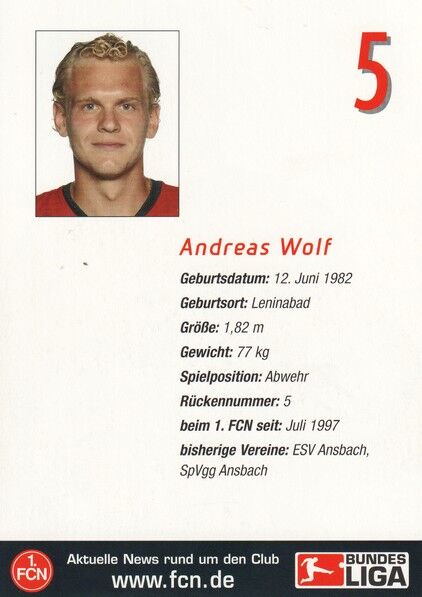 Autogramm Fussball | 1. FC Nürnberg | 2003 | Andreas WOLF