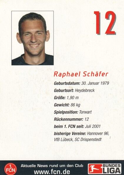 Autogramm Fussball | 1. FC Nürnberg | 2003 | Raphael SCHÄFER