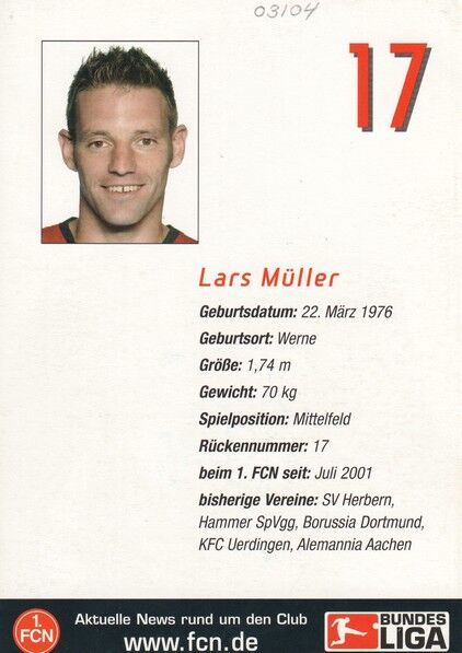 Autogramm Fussball | 1. FC Nürnberg | 2003 | Lars MÜLLER