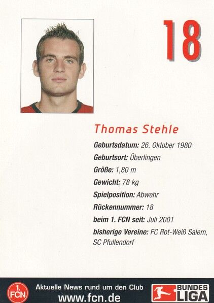Autogramm Fussball | 1. FC Nürnberg | 2003 | Thomas STEHLE
