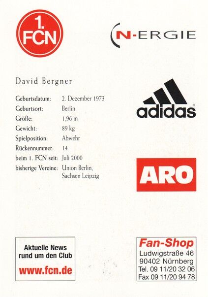 Autogramm Fussball | 1. FC Nürnberg | 2000 NE | David BERGNER