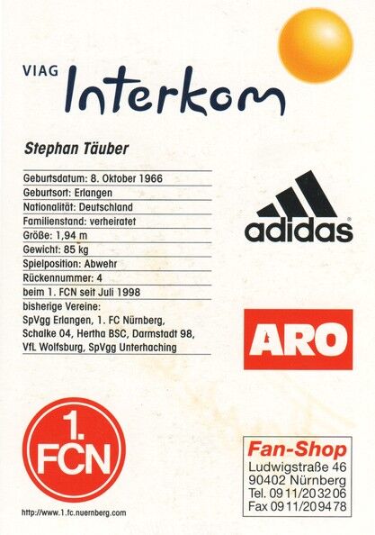 Autogramm Fussball | 1. FC Nürnberg | 1999 | Stephan TÄUBER