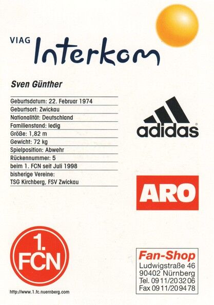 Autogramm Fussball | 1. FC Nürnberg | 1999 | Sven GÜNTHER