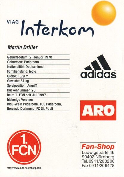 Autogramm Fussball | 1. FC Nürnberg | 1999 | Martin DRILLER