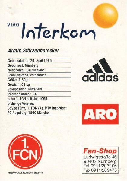 Autogramm Fussball | 1. FC Nürnberg | 1999 | Armin STÖRZENHOFECKER