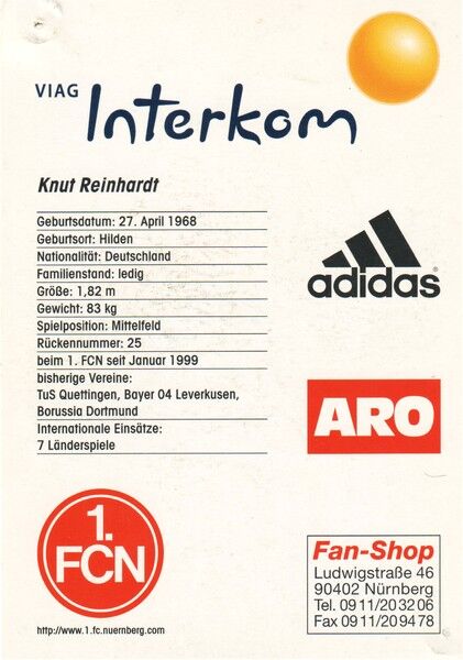 Autogramm Fussball | 1. FC Nürnberg | 1999 | Knut REINHARDT