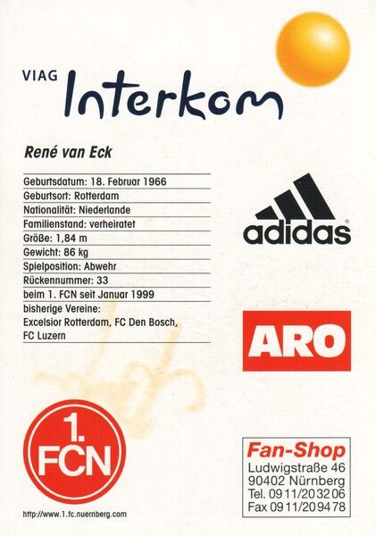 Autogramm Fussball | 1. FC Nürnberg | 1999 | Rene VAN ECK