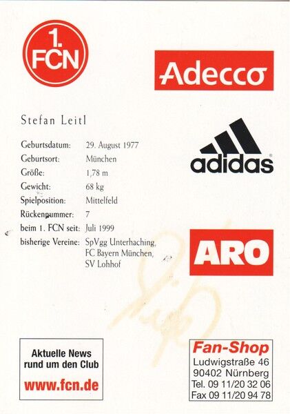 Autogramm Fussball | 1. FC Nürnberg | 2000 | Stefan LEITL