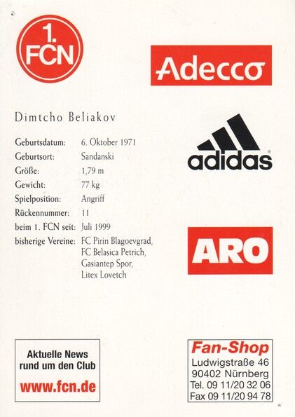 Autogramm Fussball | 1. FC Nürnberg | 2000 | Dimtcho BELIAKOV