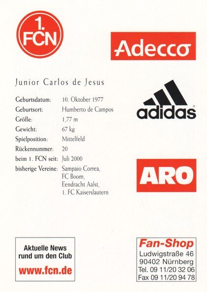 Autogramm Fussball | 1. FC Nürnberg | 2000 | Junior Carlos DE JESUS