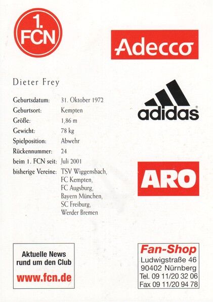 Autogramm Fussball | 1. FC Nürnberg | 2000 | Dieter FREY