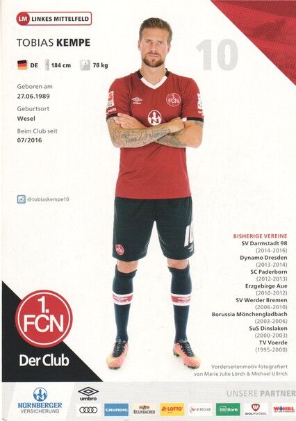 Autogramm Fussball | 1. FC Nürnberg | 2016 | Tobias KEMPE