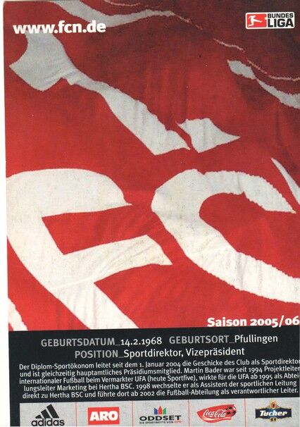 Autogramm Fussball | 1. FC Nürnberg | 2005 | Martin BADER