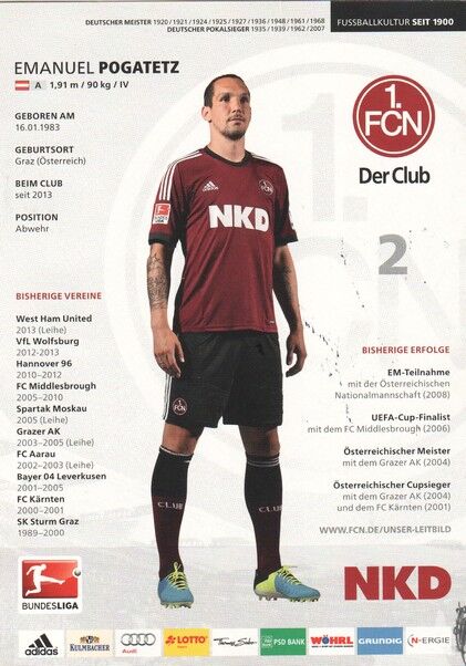 Autogramm Fussball | 1. FC Nürnberg | 2013 | Emanuel POGATETZ