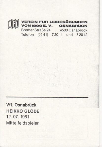 Autogramm Fussball | VfL Osnabrück | 1985 | Heikko GLÖDE