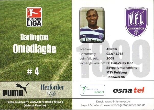 Autogramm Fussball | VfL Osnabrück | 2008 | Darlington OMADIAGBE
