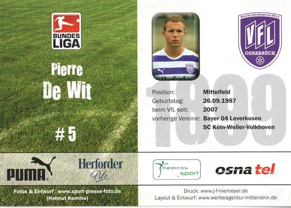 Autogramm Fussball | VfL Osnabrück | 2008 | Pierre DE WIT