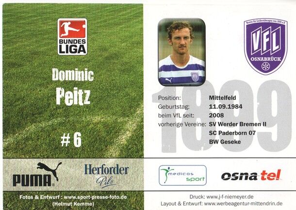 Autogramm Fussball | VfL Osnabrück | 2008 | Dominic PEITZ