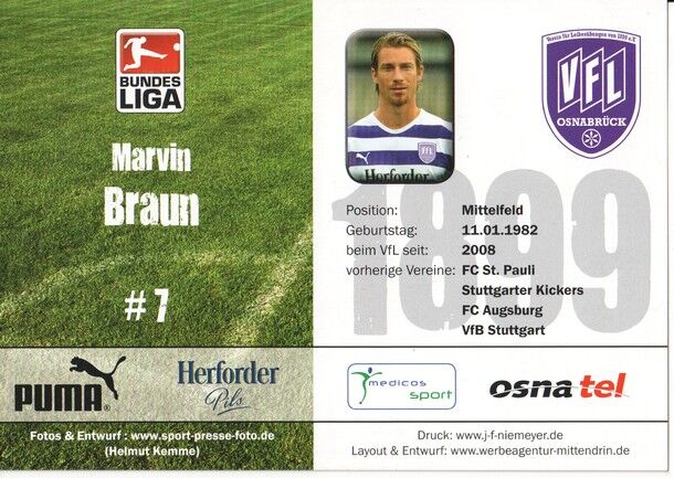 Autogramm Fussball | VfL Osnabrück | 2008 | Marvin BRAUN