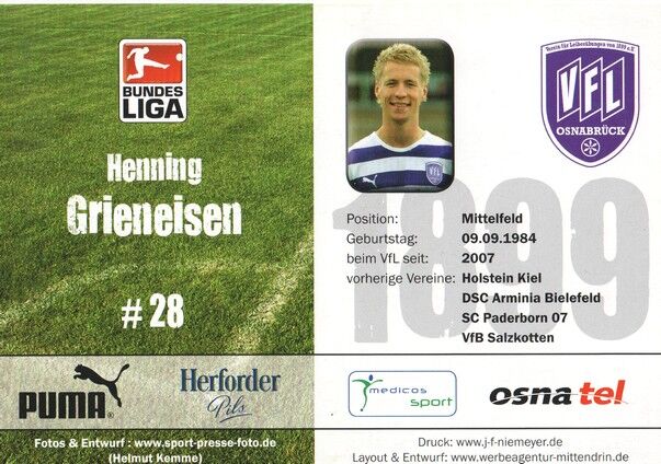 Autogramm Fussball | VfL Osnabrück | 2008 | Henning GRIENEISEN