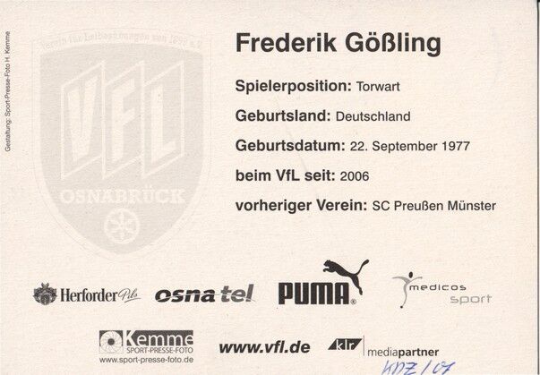 Autogramm Fussball | VfL Osnabrück | 2007 | Frederik GÖSSLING
