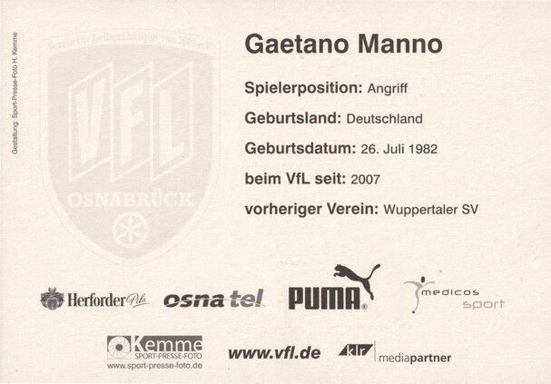 Autogramm Fussball | VfL Osnabrück | 2007 | Gaetano MANNO