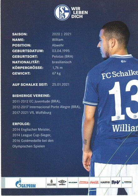 Autogramm Fussball | FC Schalke 04 | 2020 | WILLIAM