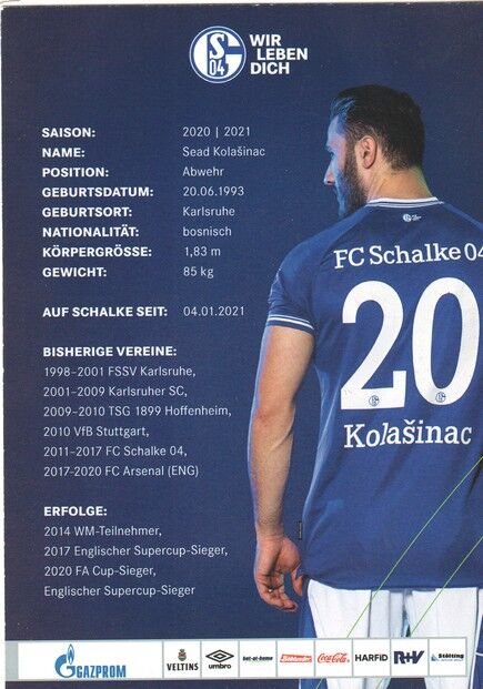 Autogramm Fussball | FC Schalke 04 | 2020 | Sead KOLASINAC