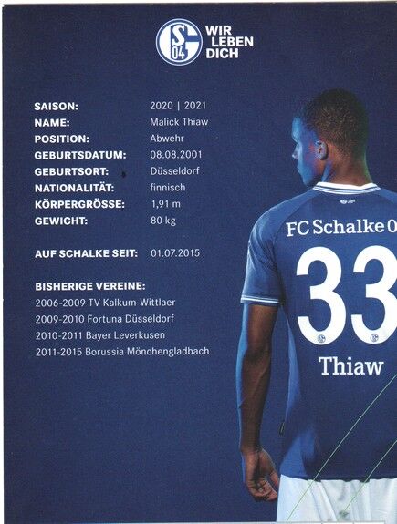 Autogramm Fussball | FC Schalke 04 | 2020 | Malick THIAW