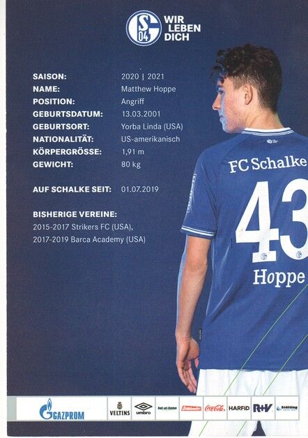 Autogramm Fussball | FC Schalke 04 | 2020 | Matthew HOPPE