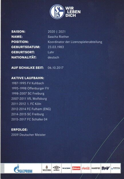 Autogramm Fussball | FC Schalke 04 | 2020 | Sascha RIETHER