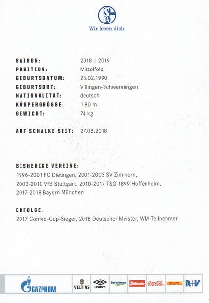 Autogramm Fussball | FC Schalke 04 | 2018 | Sebastian RUDY