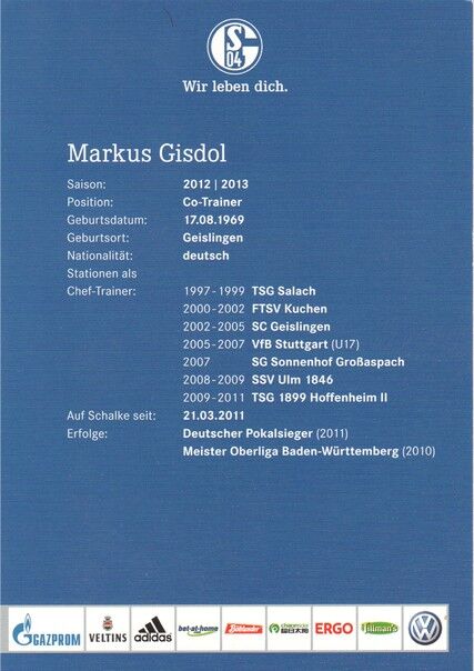 Autogramm Fussball | FC Schalke 04 | 2012 | Markus GISDOL