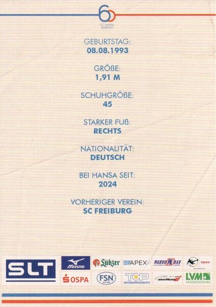 Autogramm Fussball | Hansa Rostock | 2025 | Benjamin UPHOFF