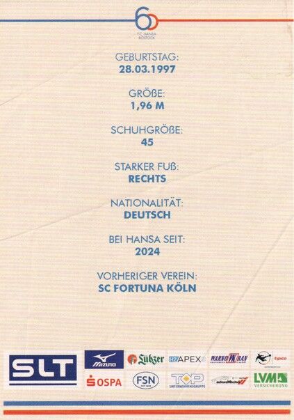 Autogramm Fussball | Hansa Rostock | 2025 | Dominik LANIUS