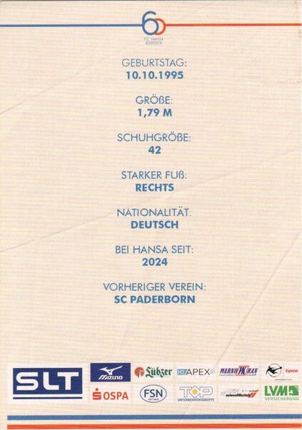 Autogramm Fussball | Hansa Rostock | 2025 | Marco SCHUSTER