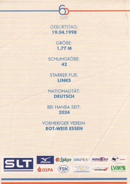 Autogramm Fussball | Hansa Rostock | 2025 | Cedric HARENBROCK