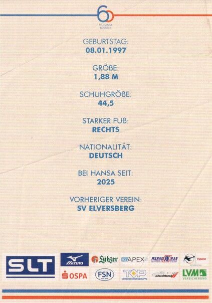 Autogramm Fussball | Hansa Rostock | 2025 | Paul STOCK