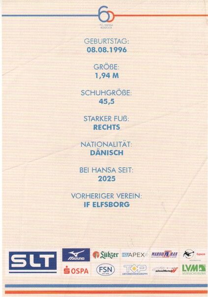 Autogramm Fussball | Hansa Rostock | 2025 | Emil HOLTEN